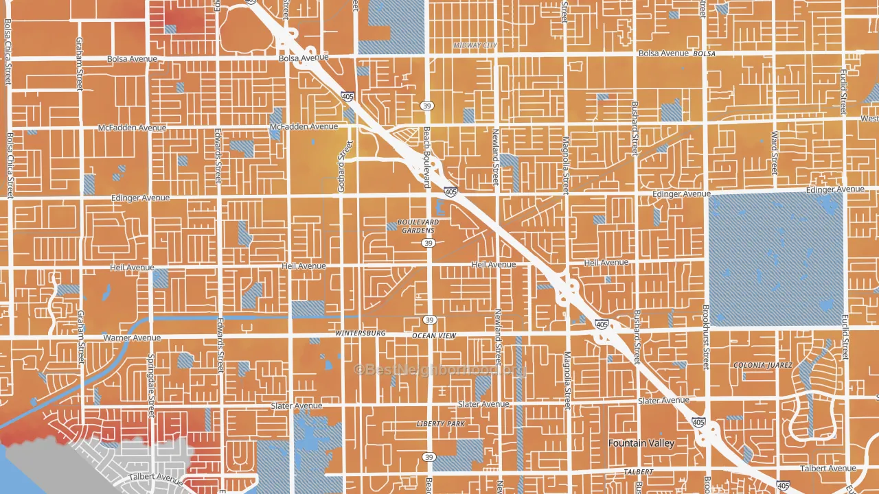 Transit Grade map of Washington, Huntington Beach, CA