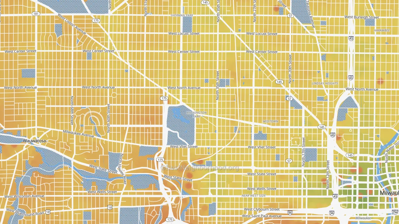 Transit Grade map of Washington Park, Milwaukee, WI