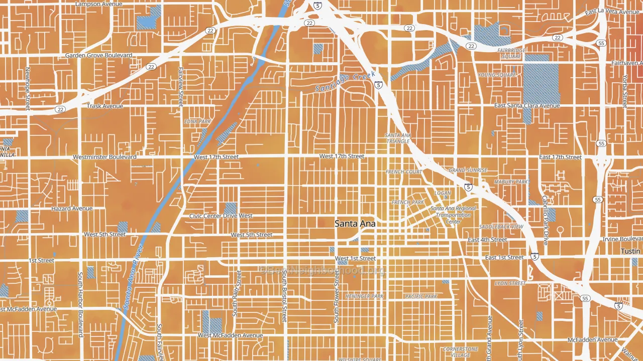 Transit Grade map of Washington Square, Santa Ana, CA
