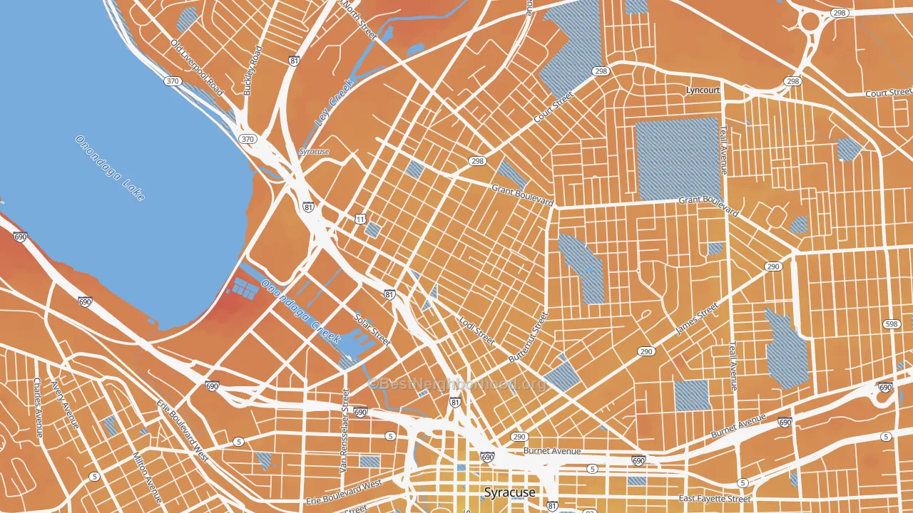 Transit Grade map of Washington Square, Syracuse, NY