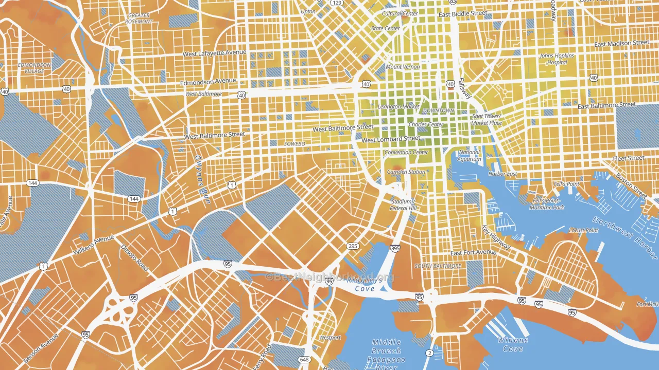 Transit Grade map of Washington Village, Baltimore, MD
