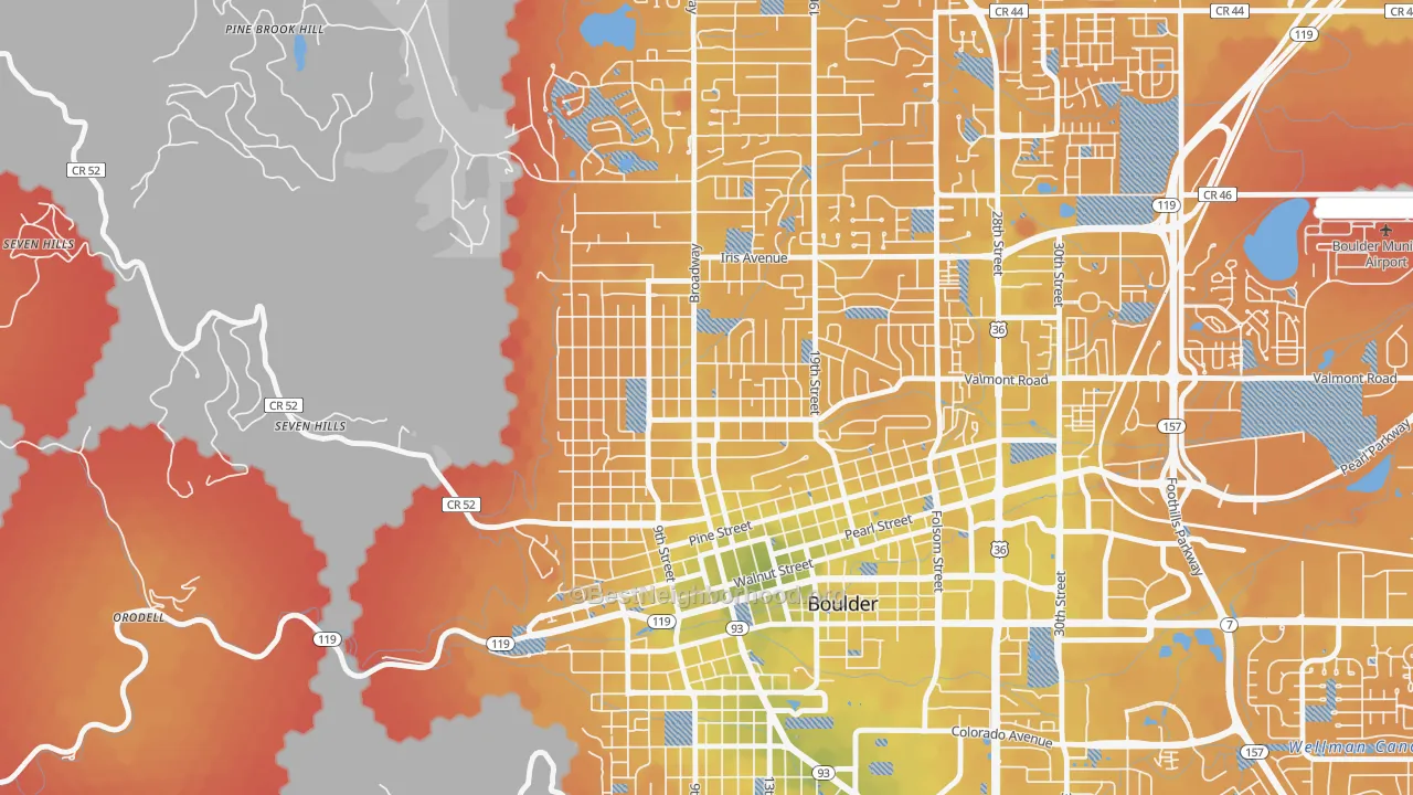 Transit Grade map of Washington Village, Boulder, CO