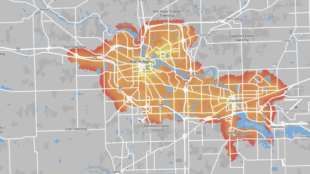 Transit Grade map of Washtenaw County, MI