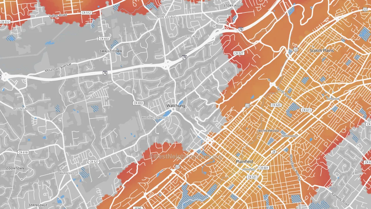 Transit Grade map of Watchung, NJ