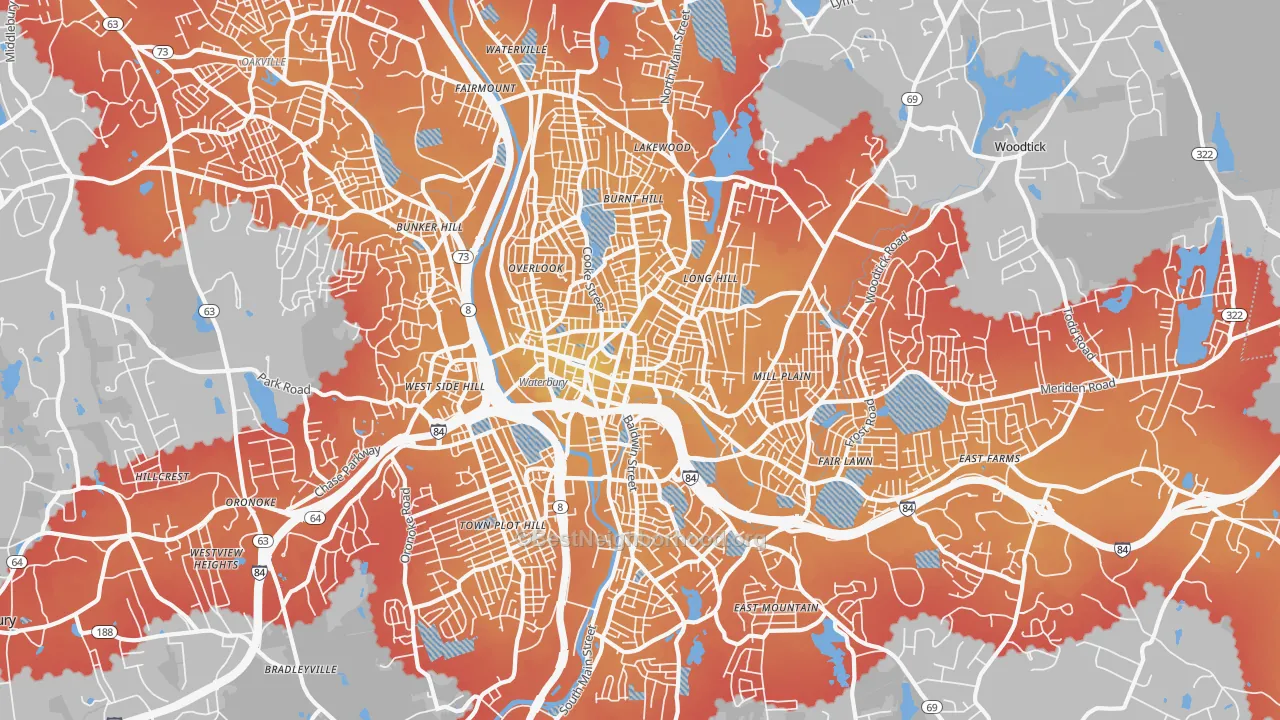 Transit Grade map of Waterbury, CT