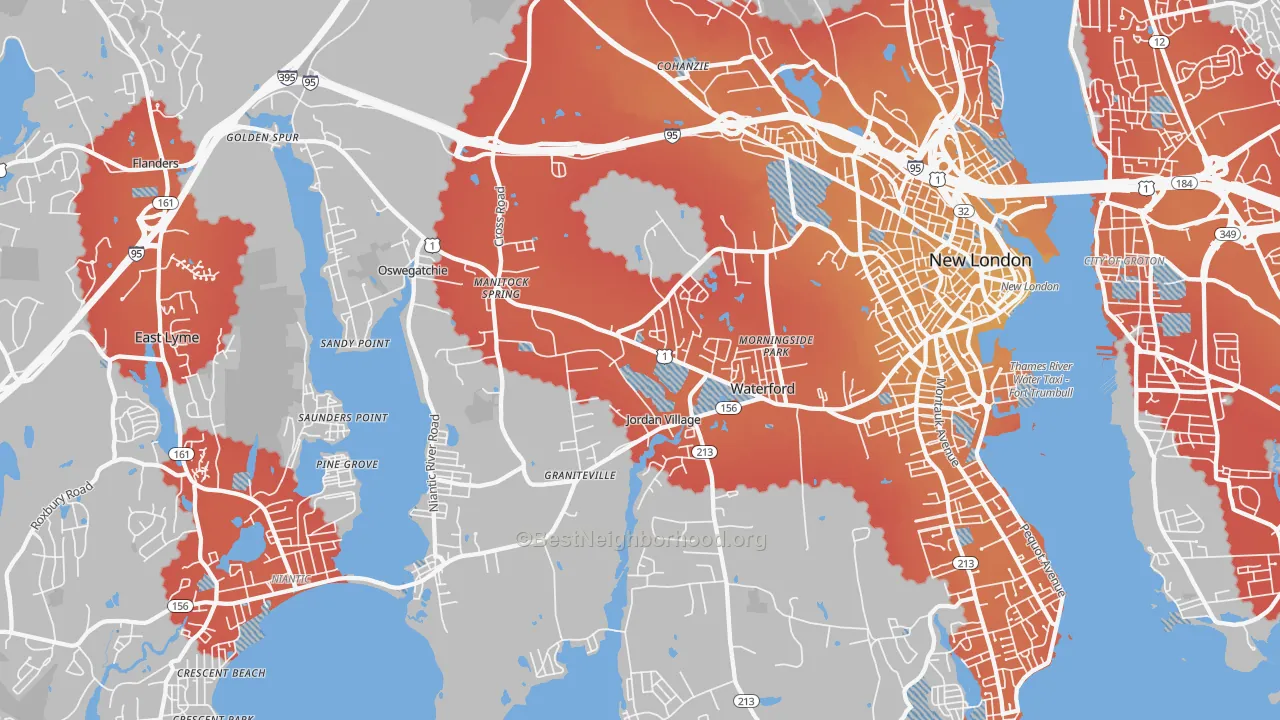 Transit Grade map of Waterford, CT
