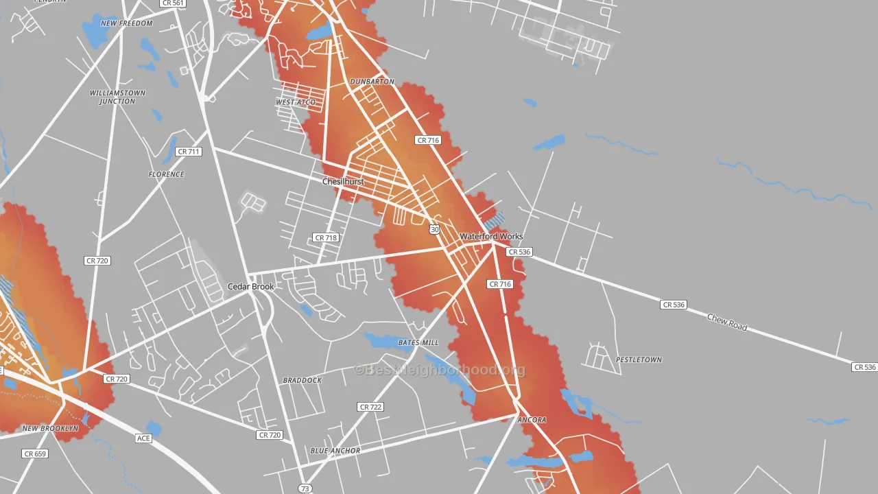 Transit Grade map of Waterford Works, NJ