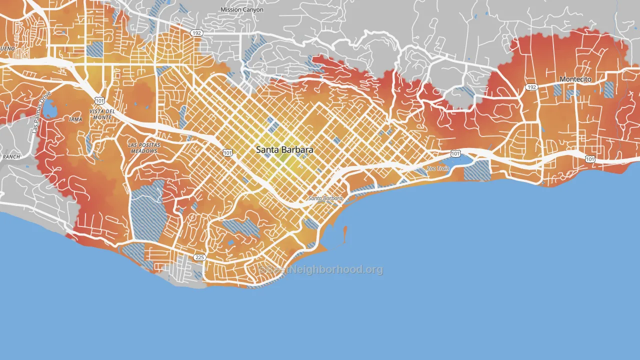 Transit Grade map of Waterfront, Santa Barbara, CA