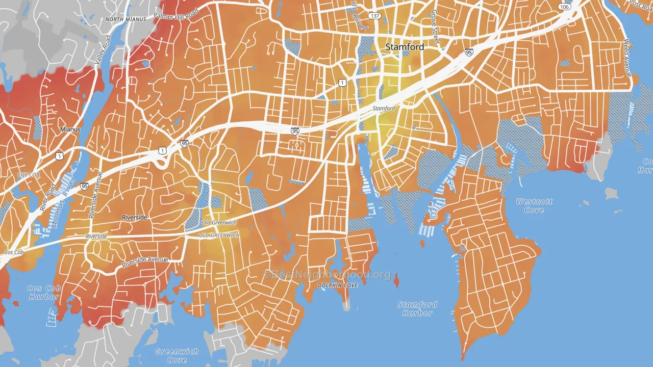 Transit Grade map of Waterside, Stamford, CT