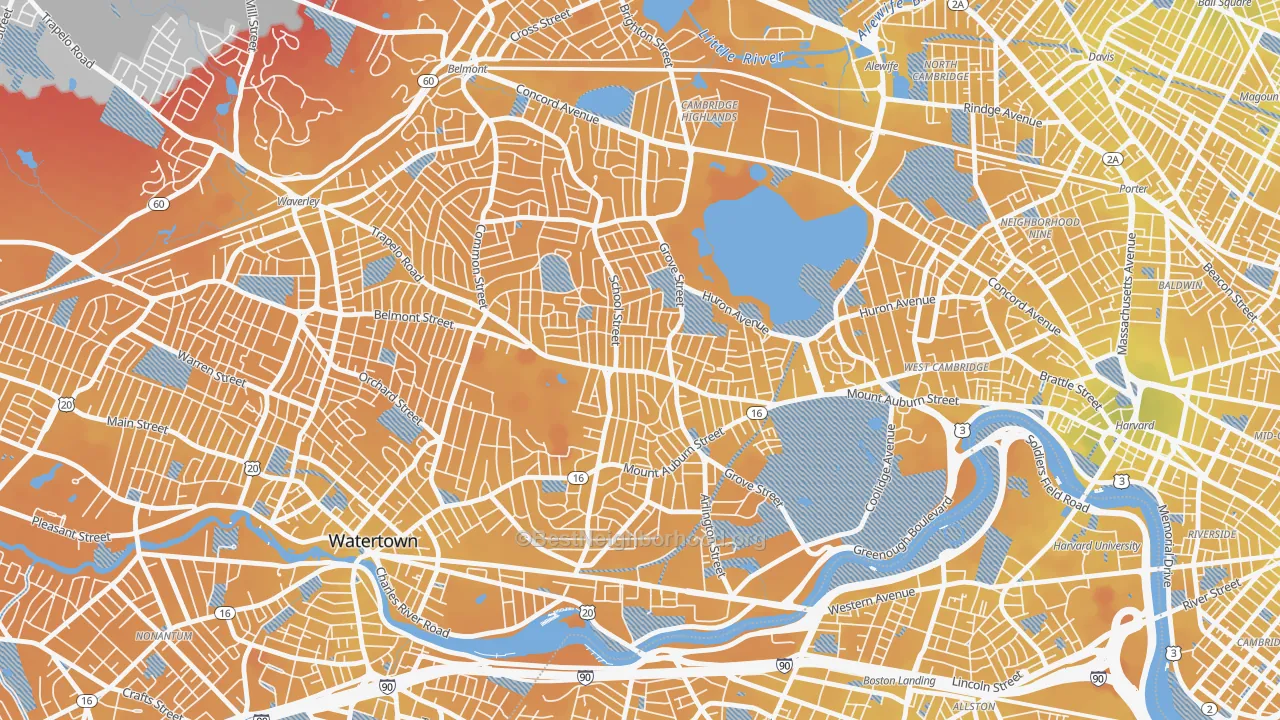 Transit Grade map of Watertown, MA
