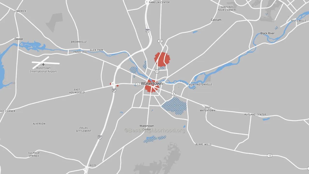 Transit Grade map of Watertown, NY