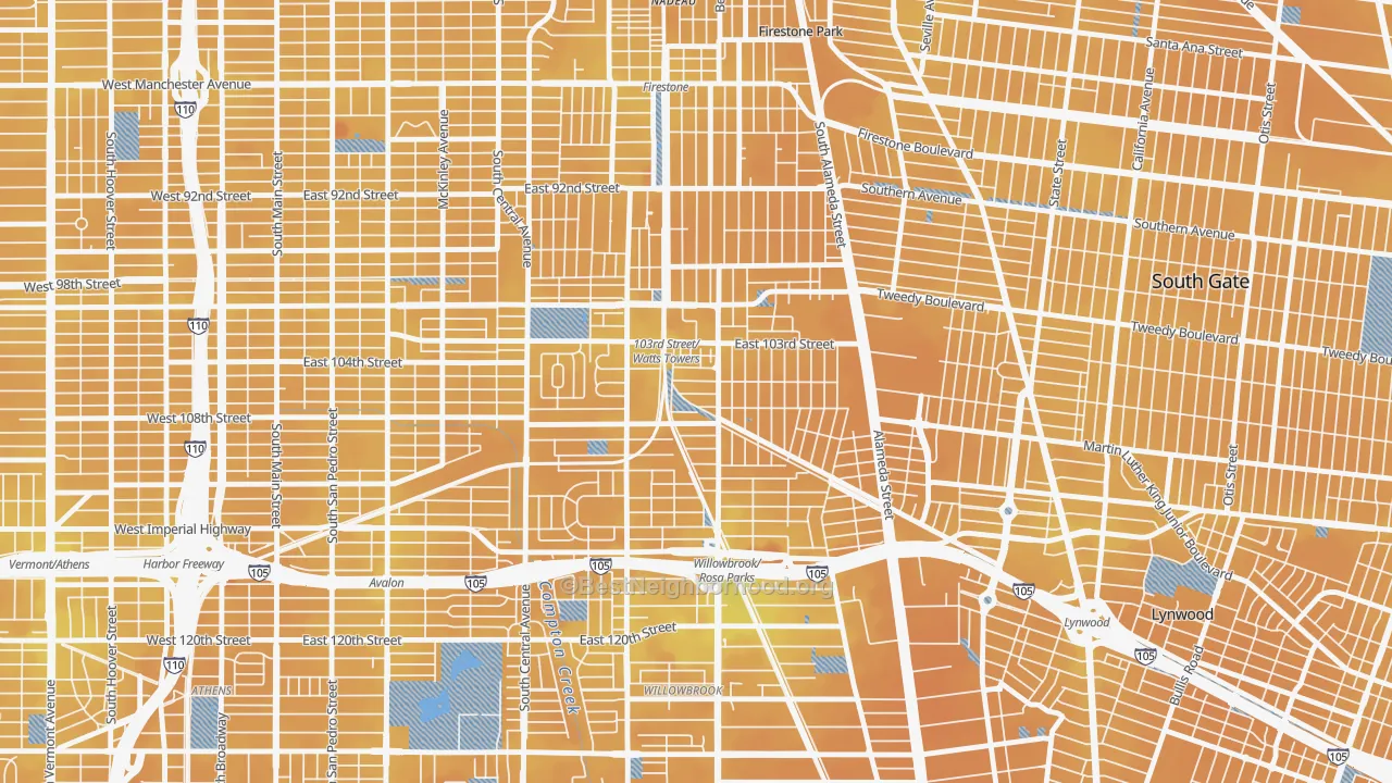 Transit Grade map of Watts, Los Angeles, CA