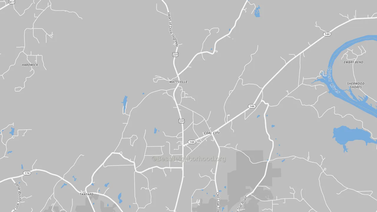 Transit Grade map of Wattsville, AL