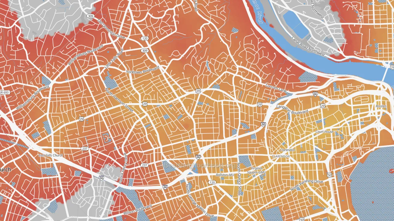 Transit Grade map of Waverly Hills, Arlington, VA