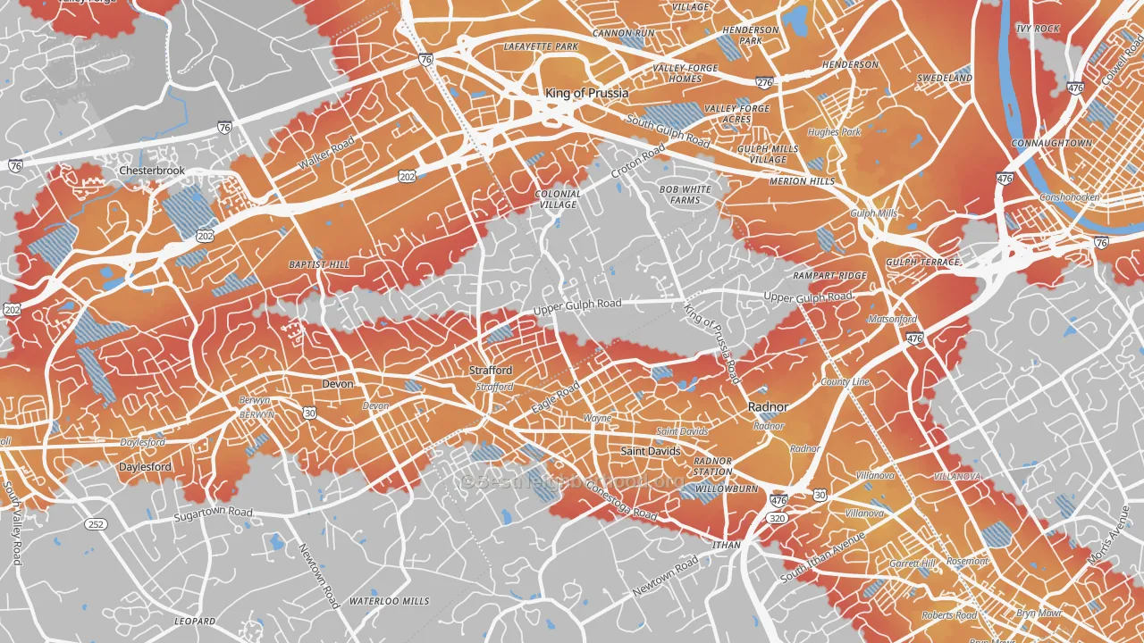 Transit Grade map of Wayne, PA