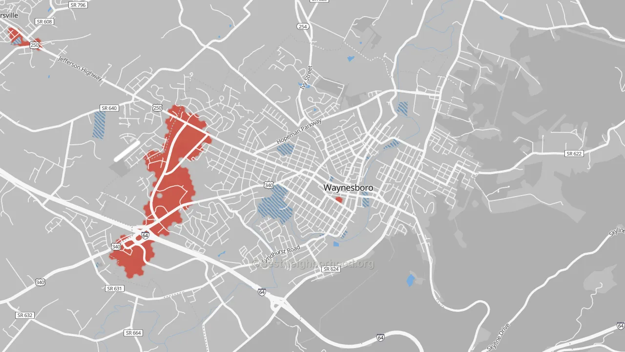 Transit Grade map of Waynesboro City, VA