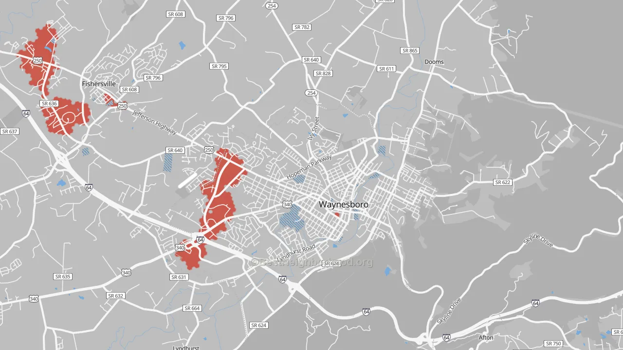 Transit Grade map of Waynesboro, VA