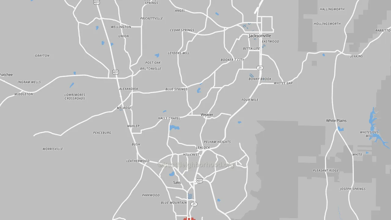 Transit Grade map of Weaver, AL