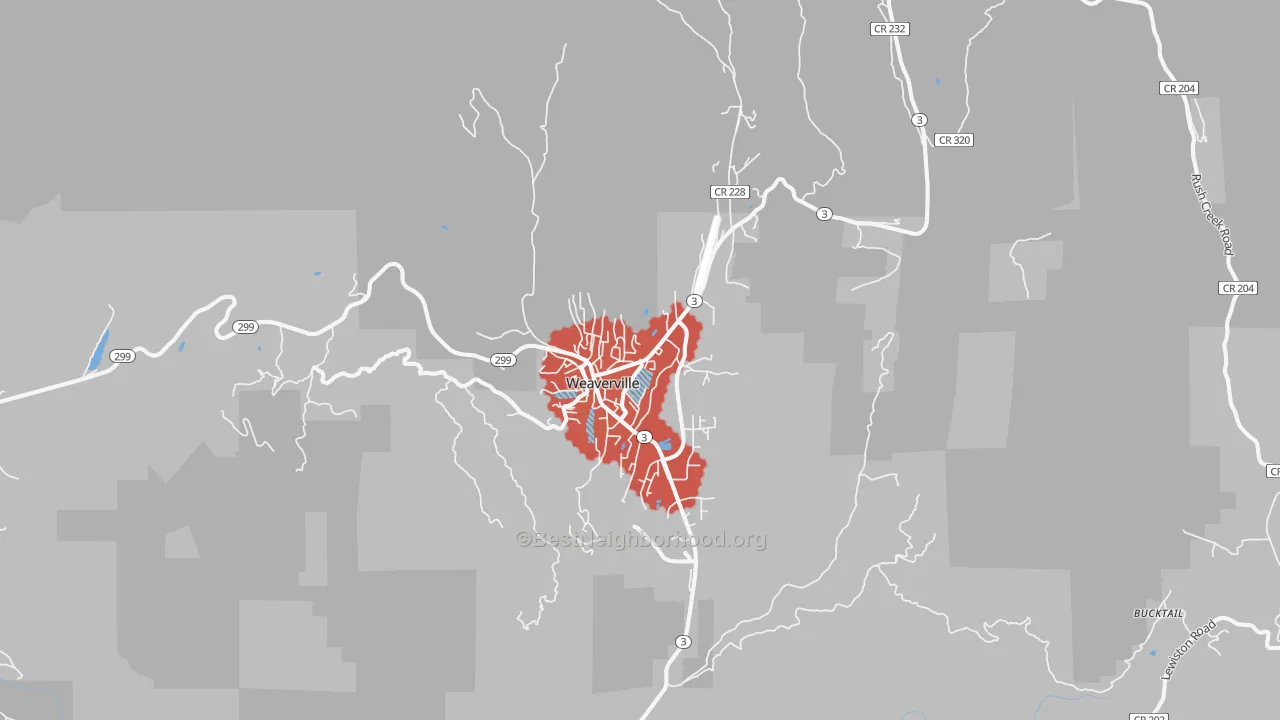 Transit Grade map of Weaverville, CA