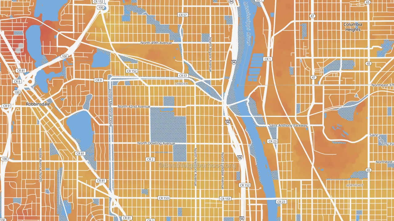 Transit Grade map of Webber-Camden, Minneapolis, MN