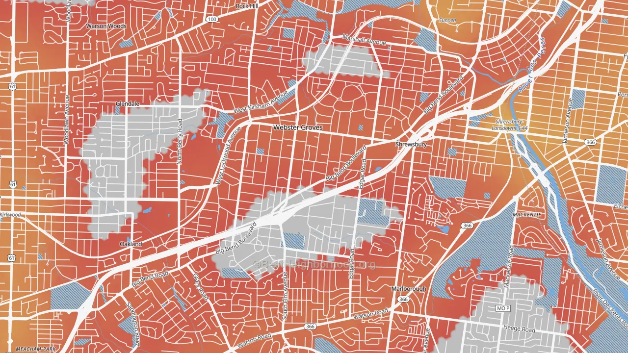 Transit Grade map of Webster Groves, MO