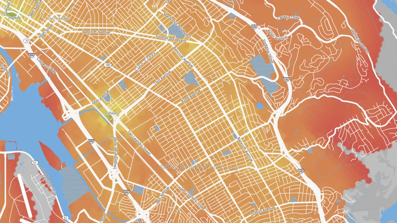 Transit Grade map of Webster, Oakland, CA