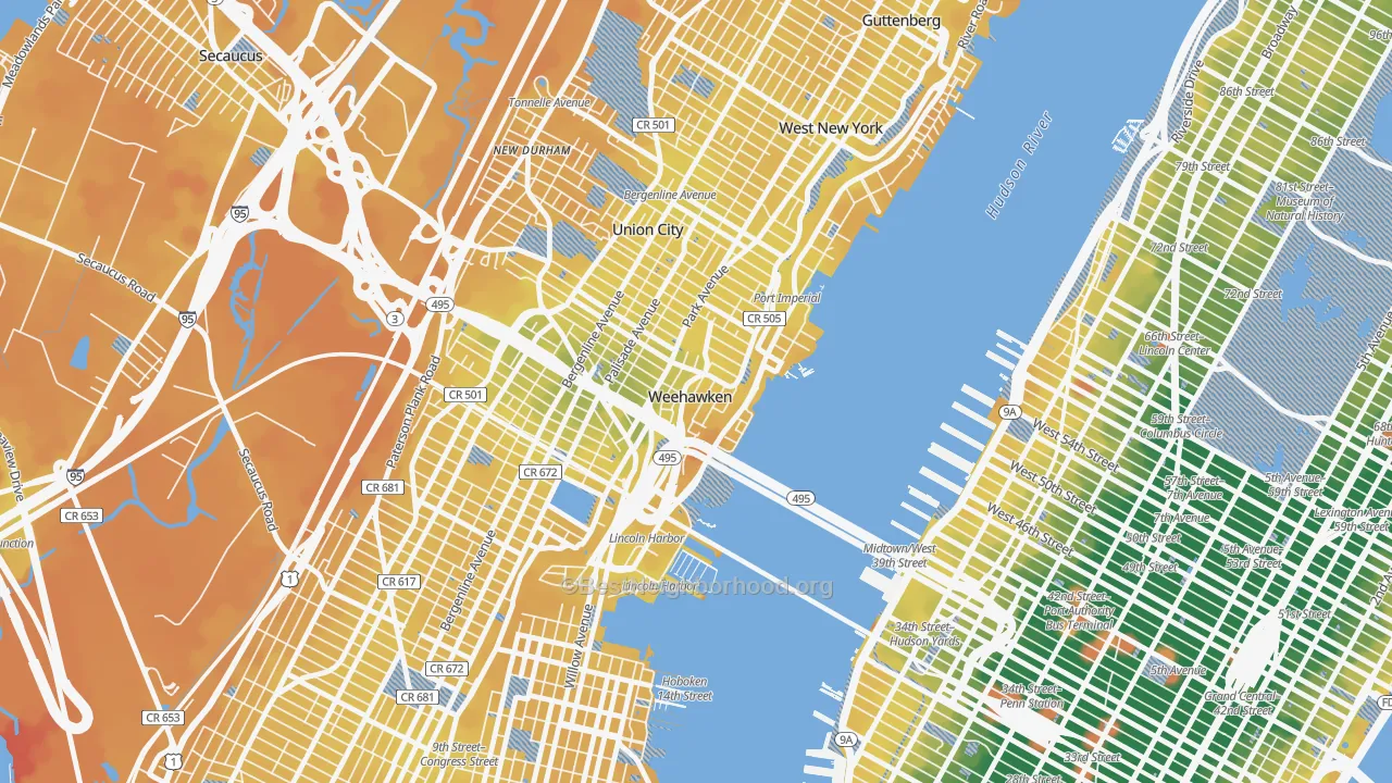 Transit Grade map of Weehawken, NJ
