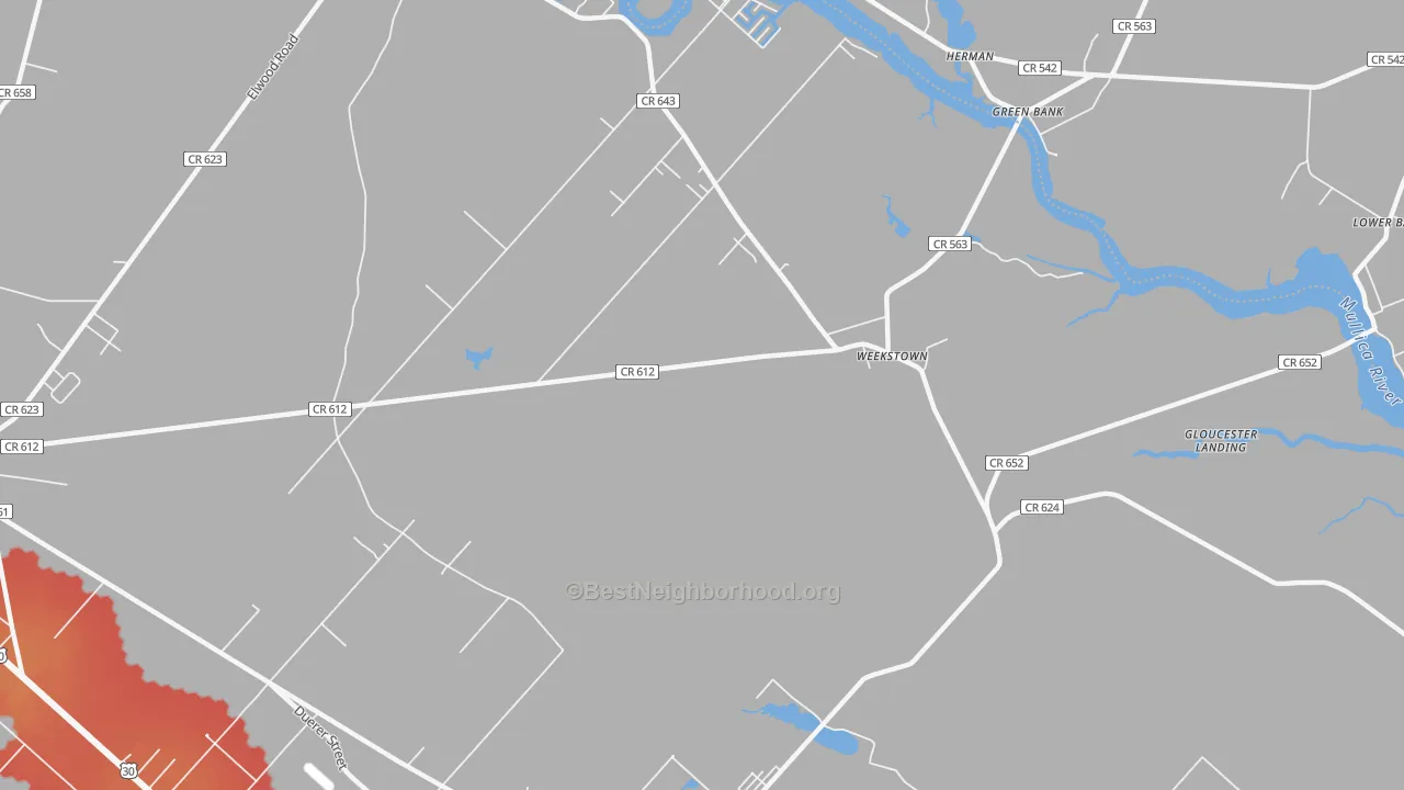 Transit Grade map of Weekstown, NJ