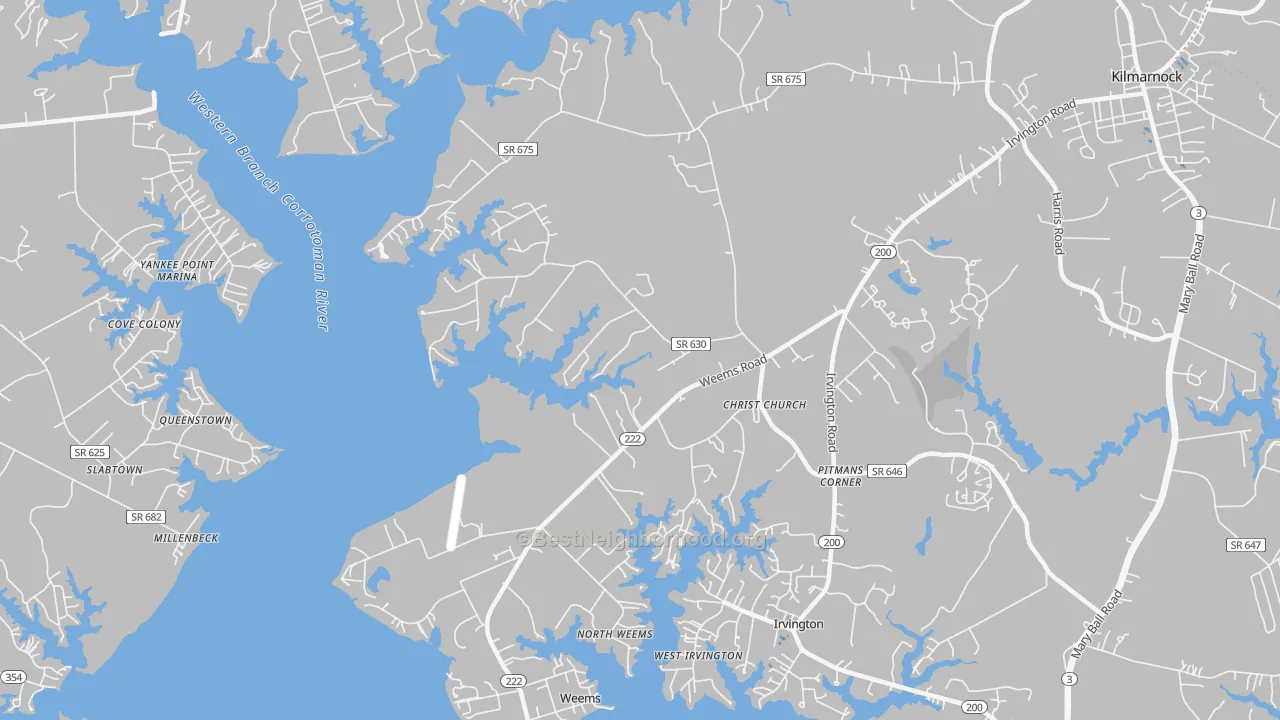 Transit Grade map of Weems, VA