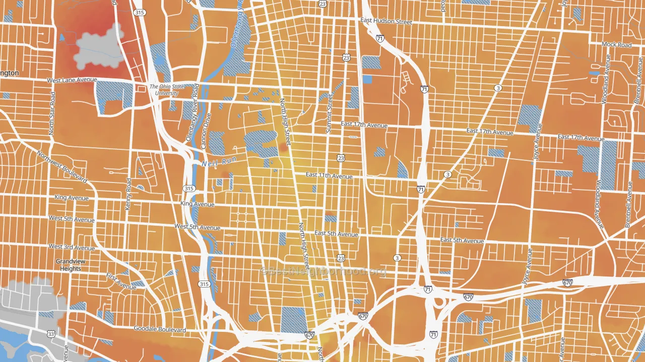 Transit Grade map of Weinland Park, Columbus, OH