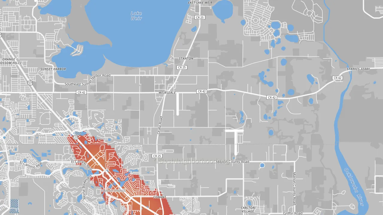 Transit Grade map of Weirsdale, FL