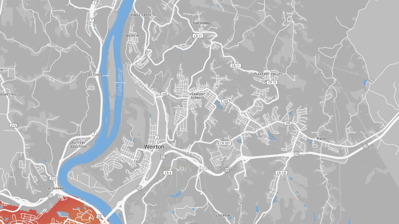 Transit Grade map of Weirton, WV