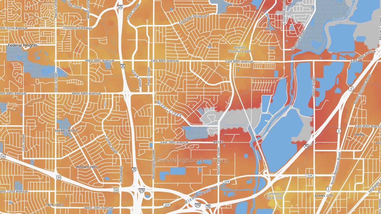 Transit Grade map of Welby, CO