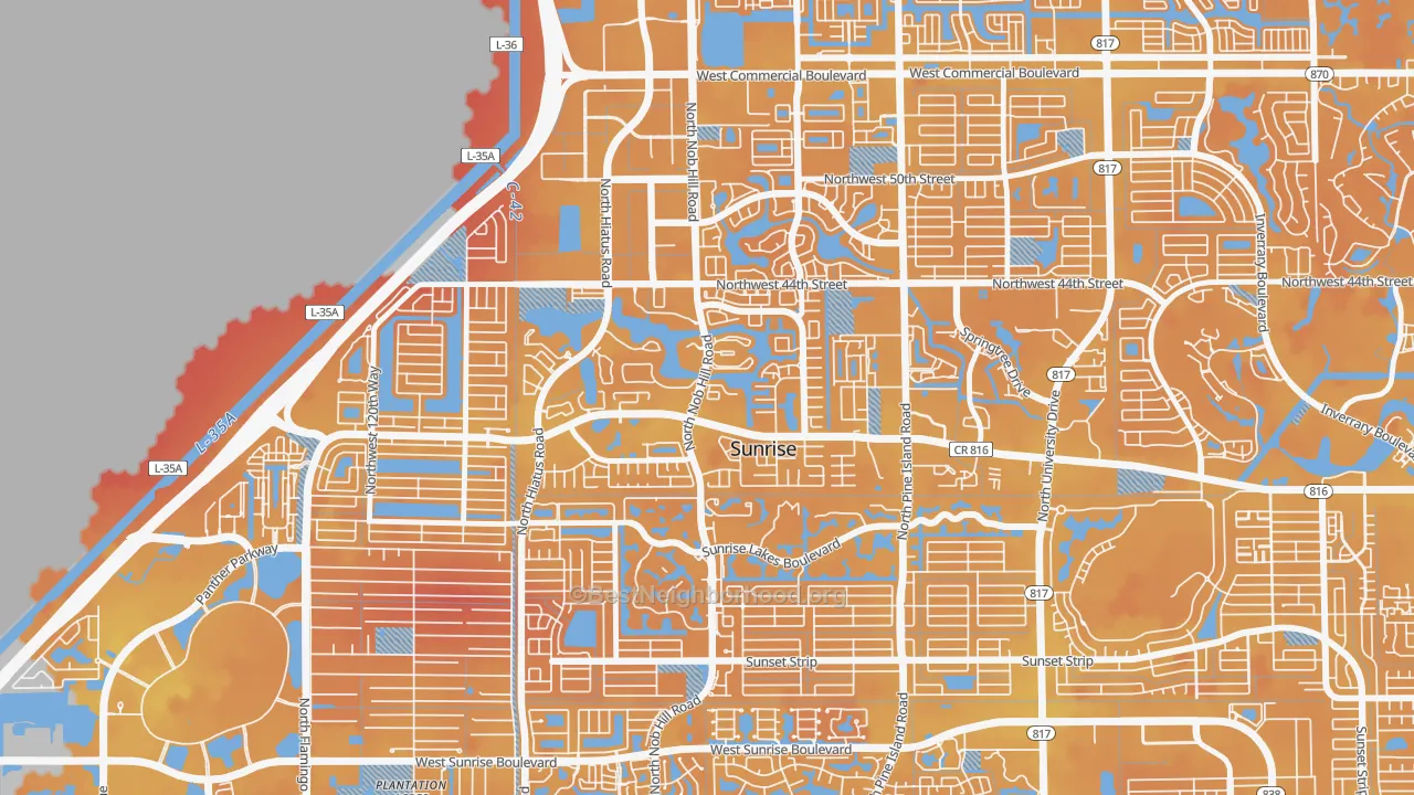 Transit Grade map of Welleby, Sunrise, FL