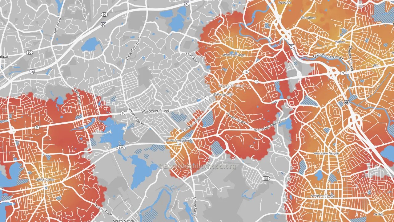 Transit Grade map of Wellesley, MA