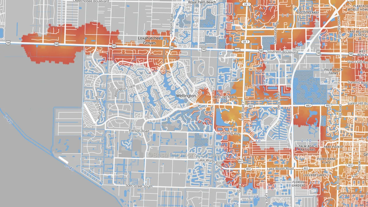 Transit Grade map of Wellington, FL