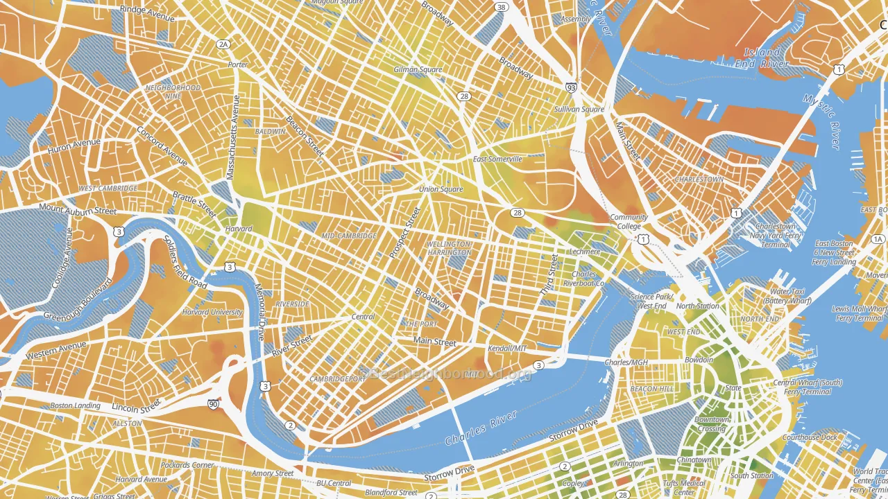 Transit Grade map of Wellington-Harrington, Cambridge, MA
