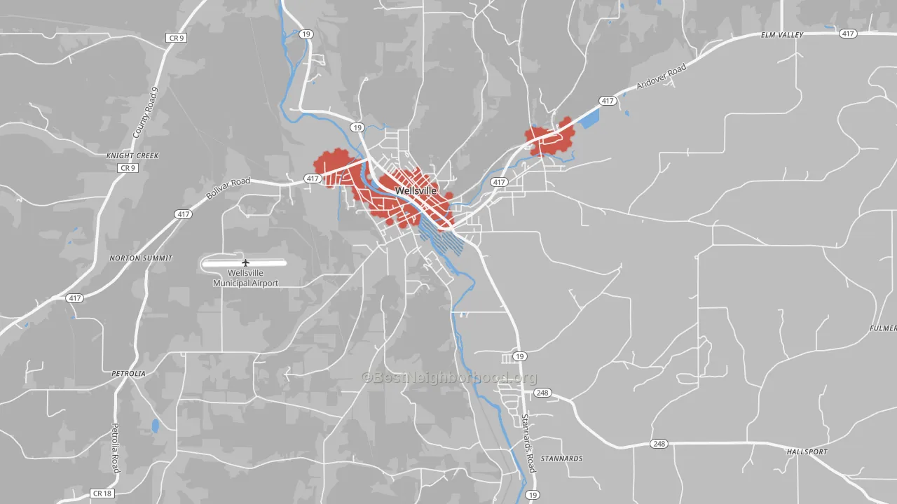 Transit Grade map of Wellsville, NY