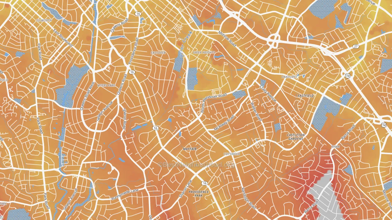 Transit Grade map of Wendover-Sedgewood, Charlotte, NC