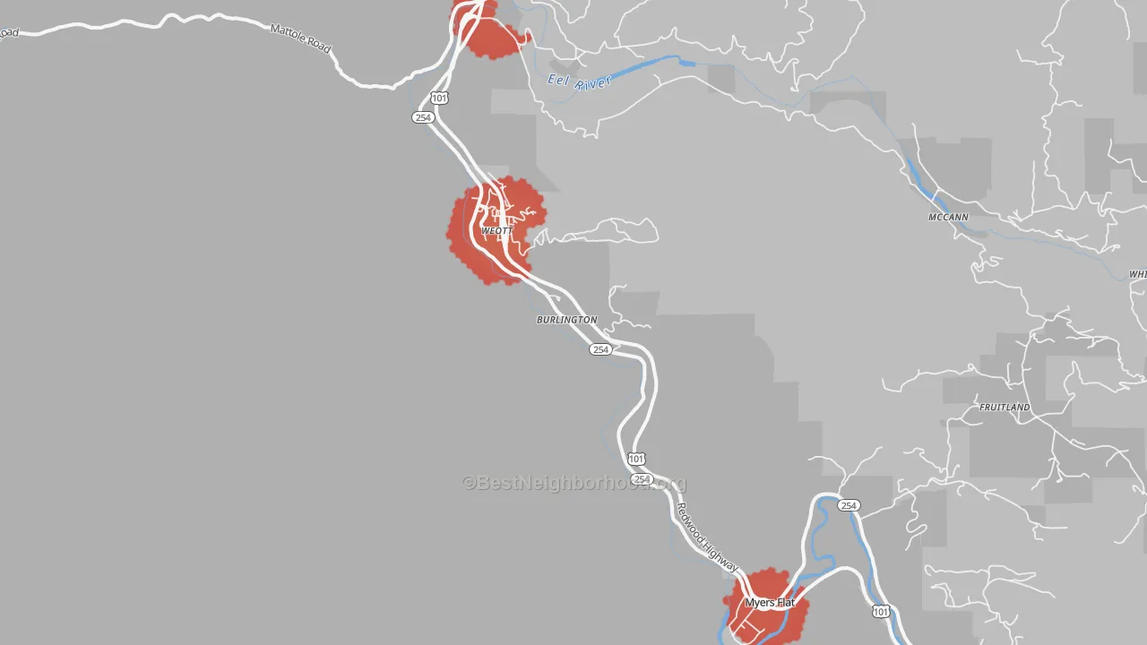 Transit Grade map of Weott, CA