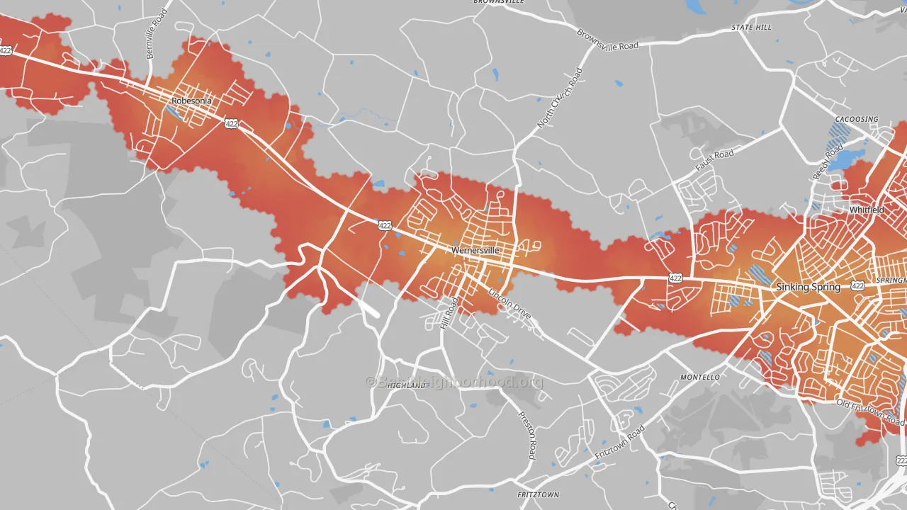 Transit Grade map of Wernersville, PA