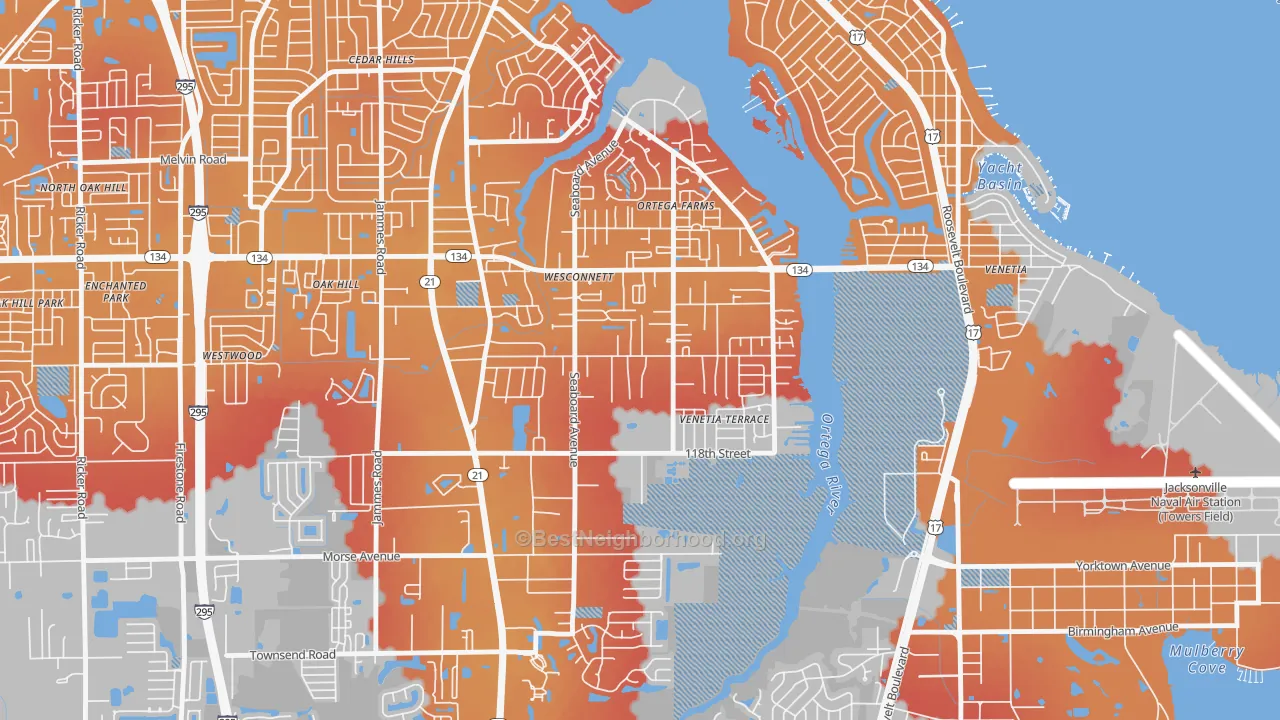 Transit Grade map of Wesconnett, Jacksonville, FL