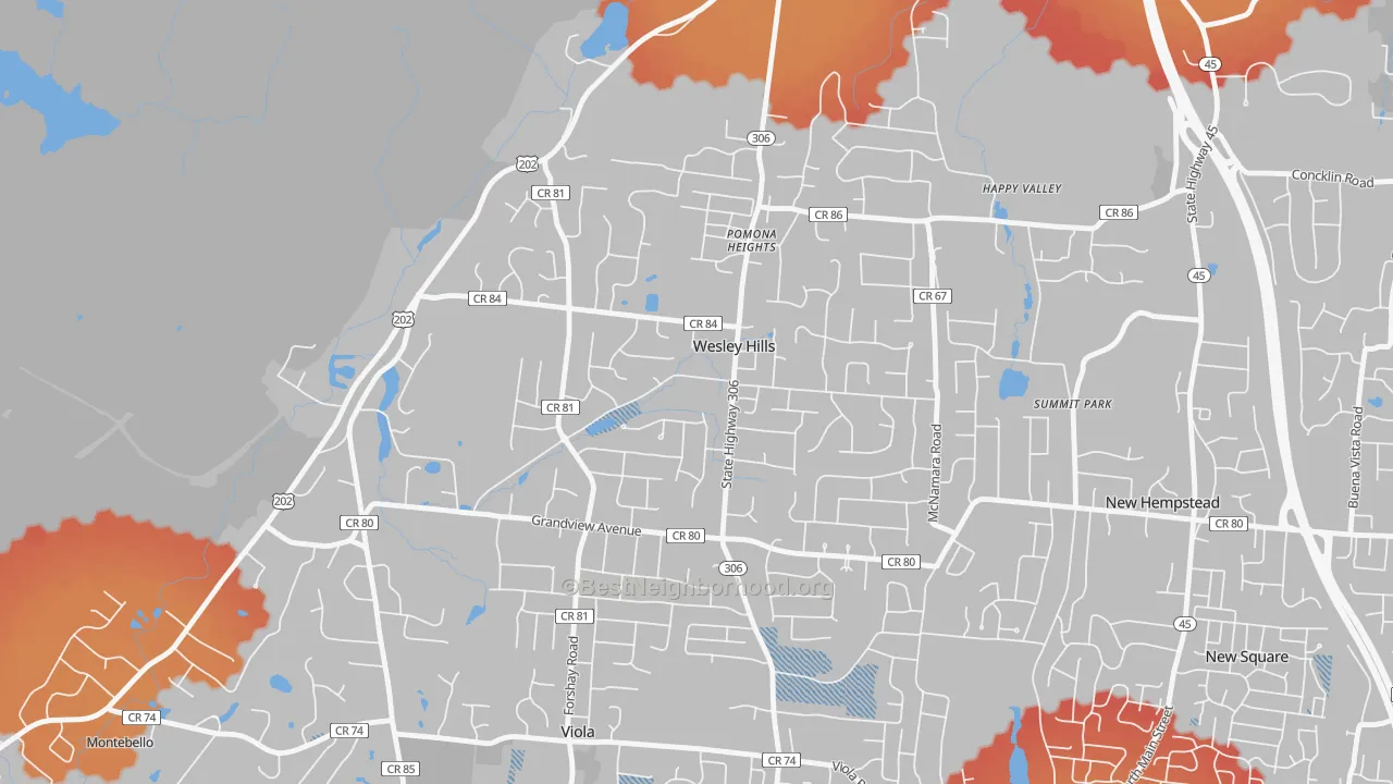 Transit Grade map of Wesley Hills, NY
