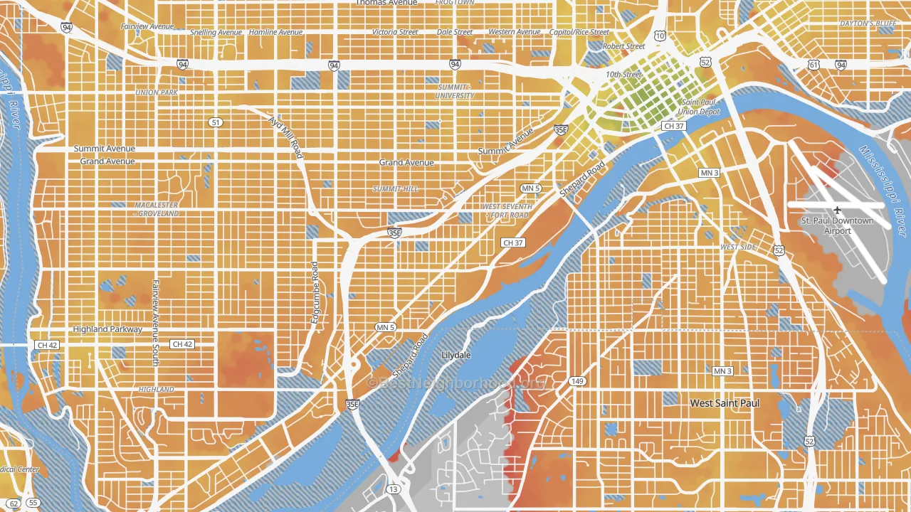 Transit Grade map of West 7th, St. Paul, MN