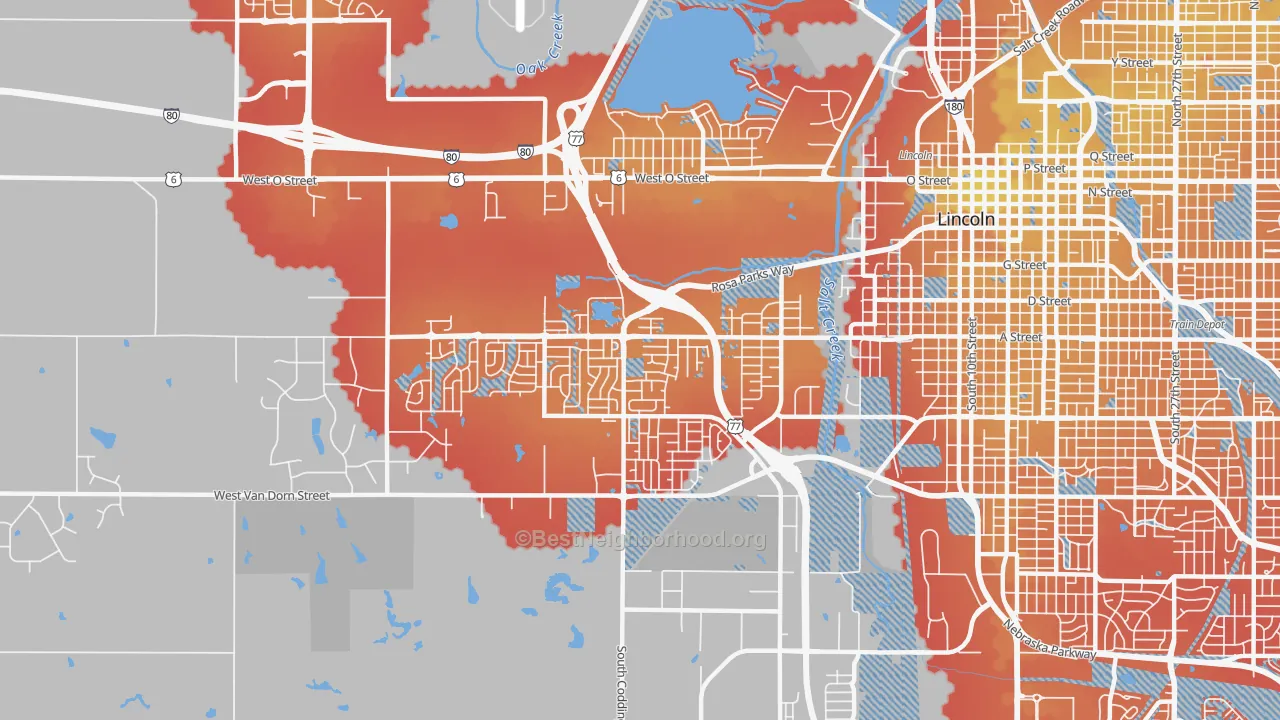 Transit Grade map of West A, Lincoln, NE