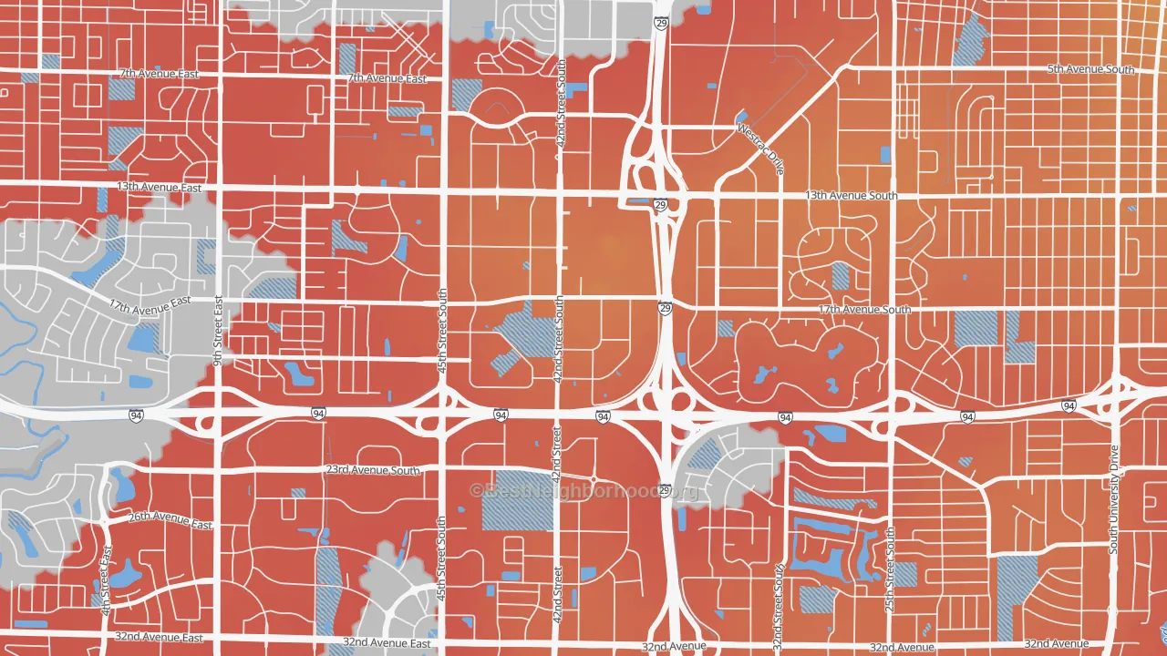 Transit Grade map of West Acres, Fargo, ND