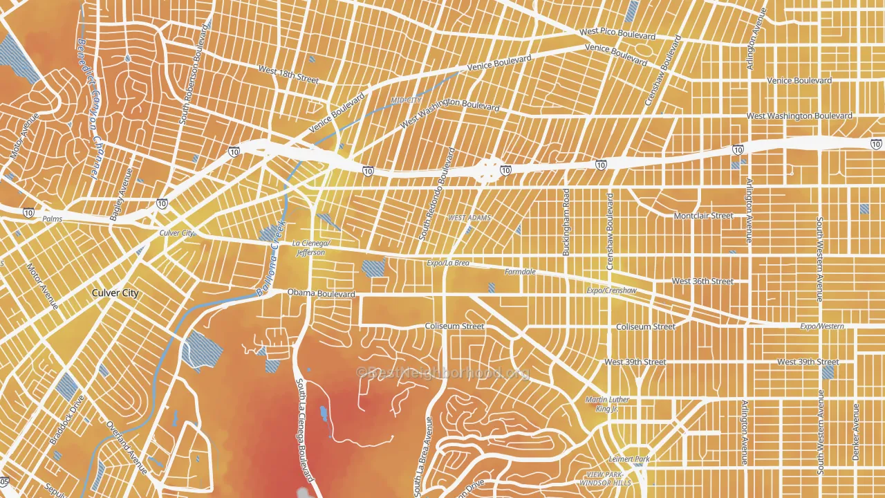 Transit Grade map of West Adams, Los Angeles, CA