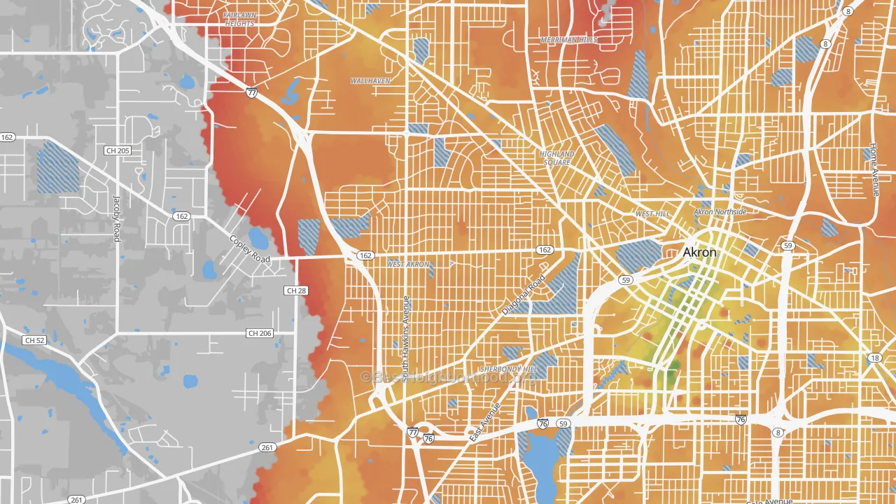 Transit Grade map of West Akron, Akron, OH