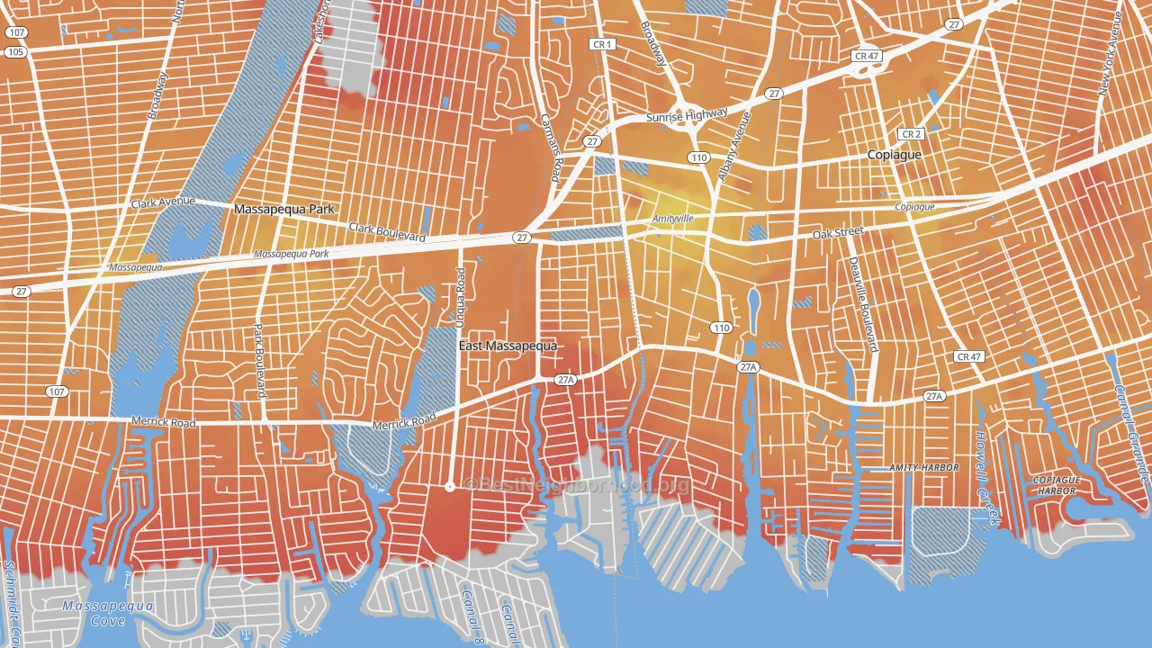 Transit Grade map of West Amityville, East Massapequa, NY