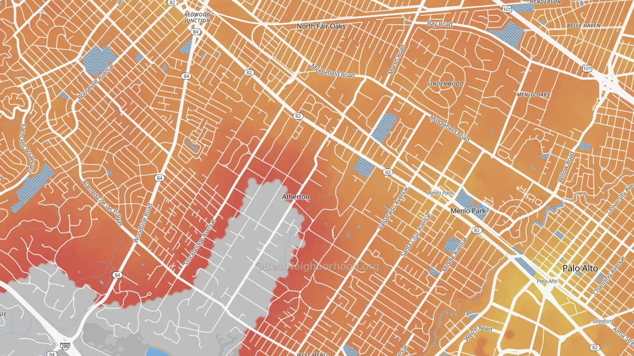 Transit Grade map of West Atherton, Atherton, CA